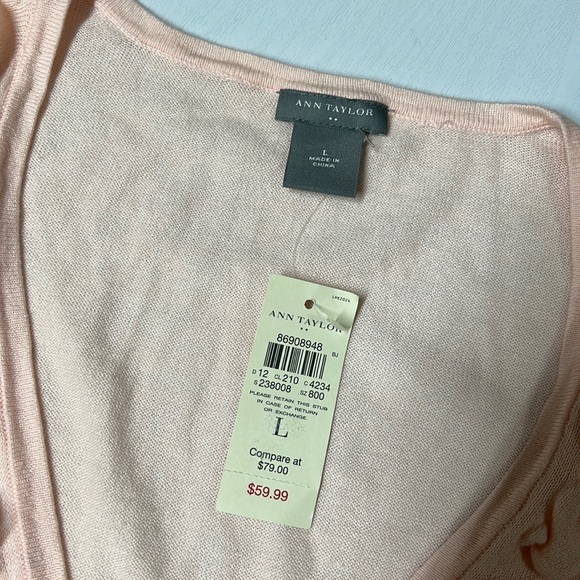 Ann Taylor NWT Pink bottom front with Ruffle Cardigan Size L - Picture 3 of 12